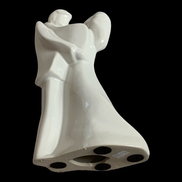 VNTG NEWLYWEDS Figurine White Glazed Ceramic WEDDING Couple Statue WEDDING Gift - Picture 5 of 9